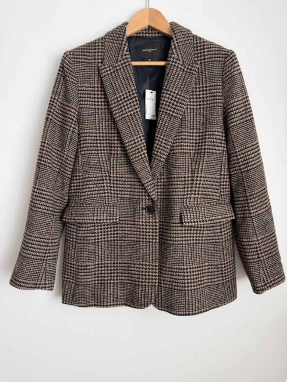 NWT Banana Republic Brown Plaid Wool-Blend Blazer Single-Breasted Size 10